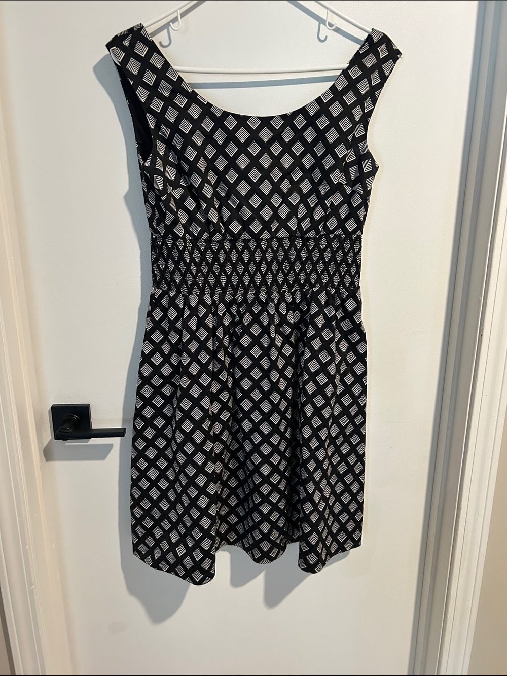 White House Black Market Black and White Diamond-Print Sleeveless Mini Dress